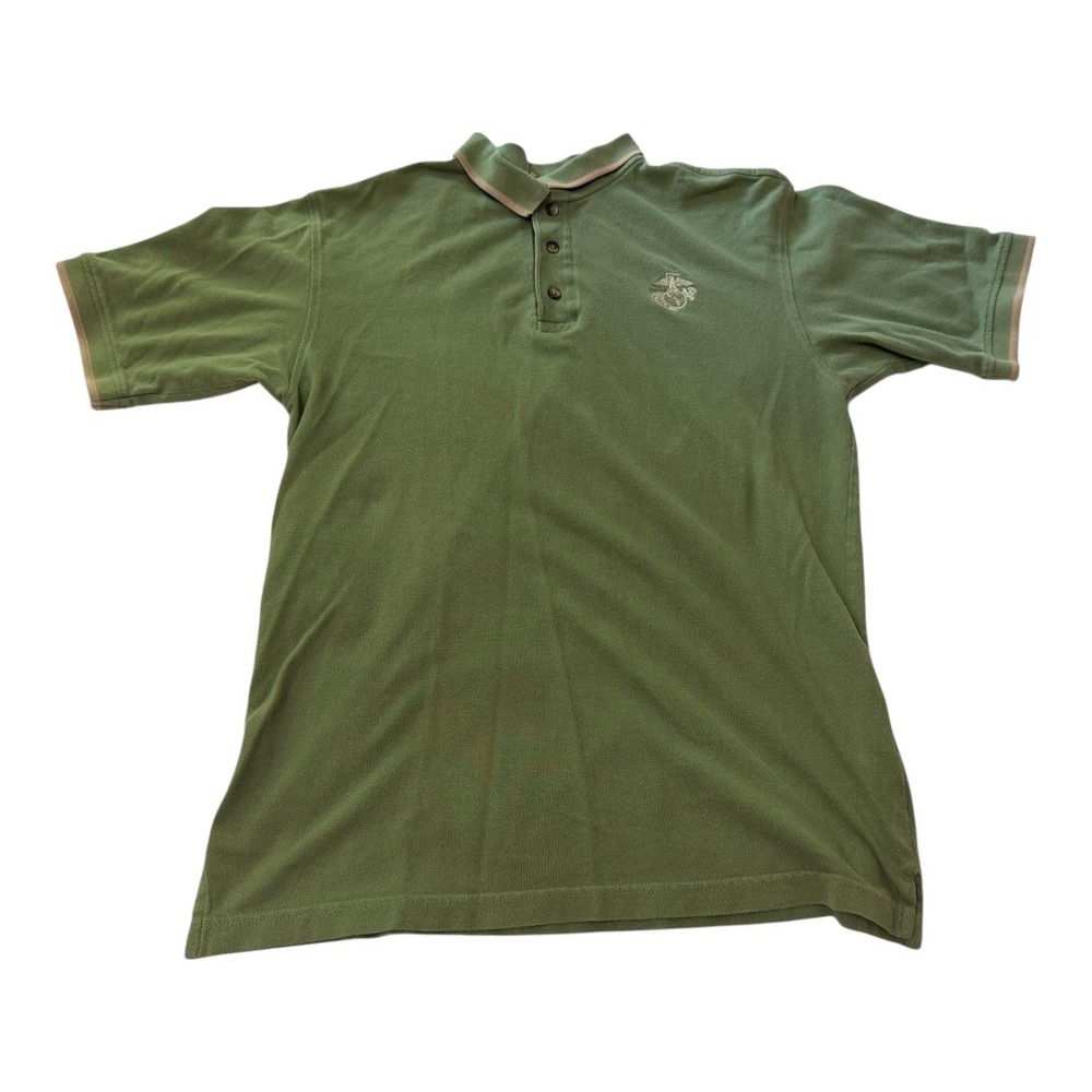 USMC Marine Corps Polo Shirt Mens M Green EGA Embroidered Cotton